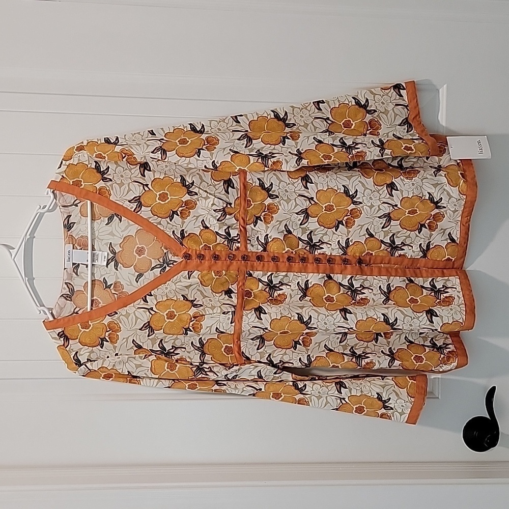 Liz & Co Floral Yellow Blouse Size XL